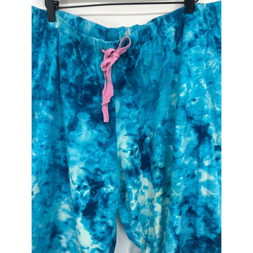 Lands End Pajama 2 Pc Set Womens 1X Blue Tie Dye Button Top Pants Loungewear - Picture 9 of 11